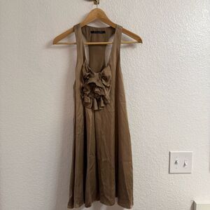 Black Halo Ruffles Silk Dress Tan Brown Size 4